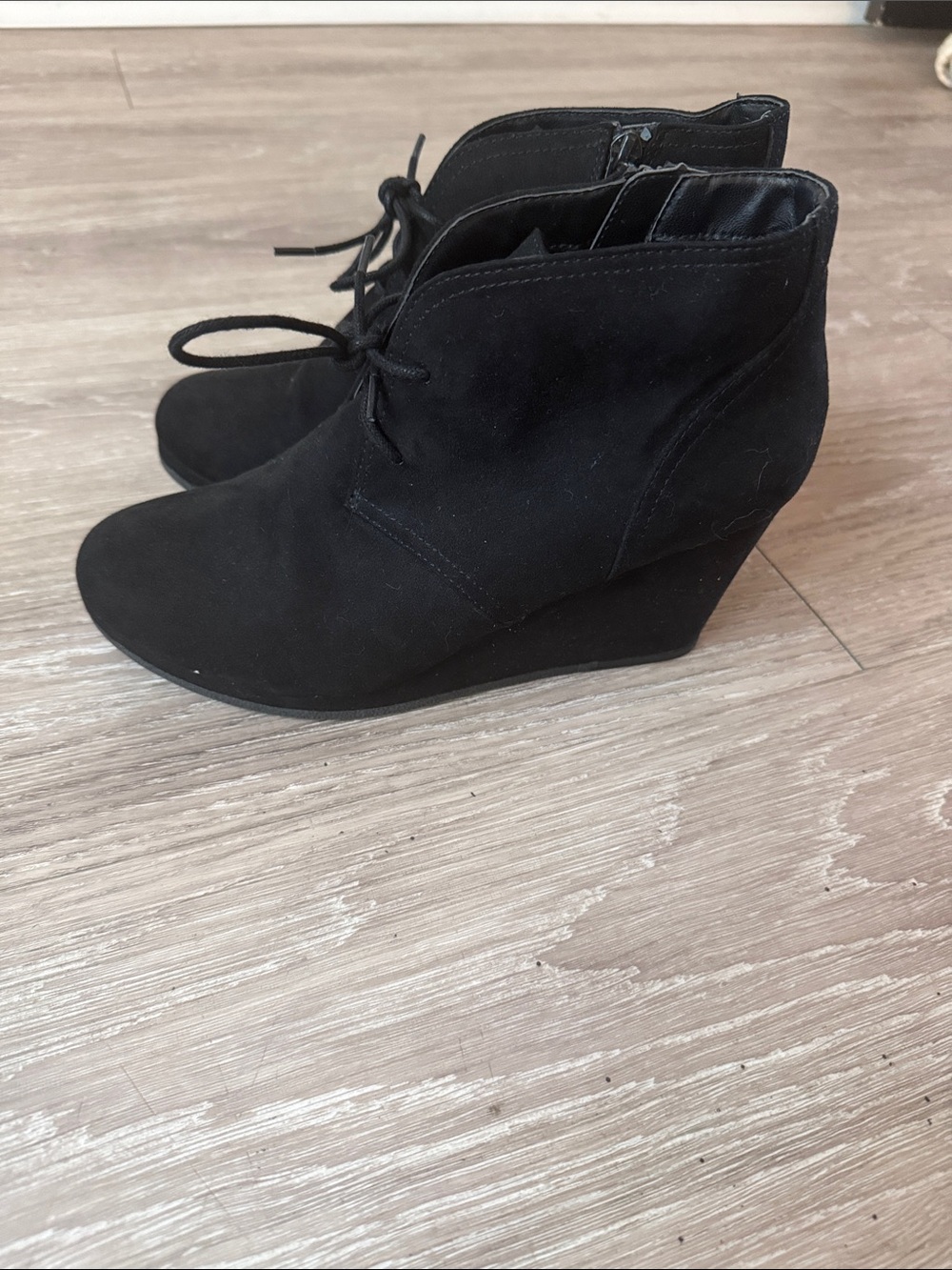 Universal Thread Black Suede Wedge Ankle Booties with Tie Front